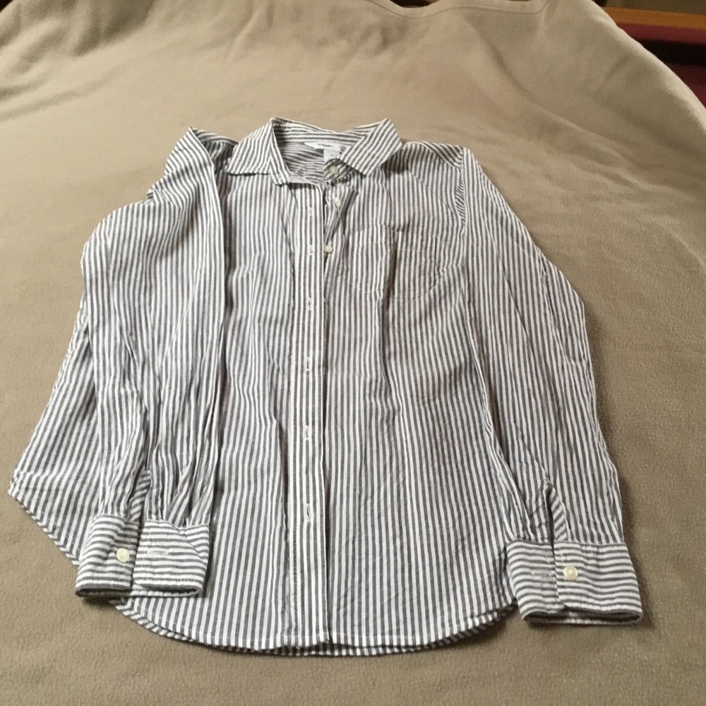 Woman’s navy and white striped shirt